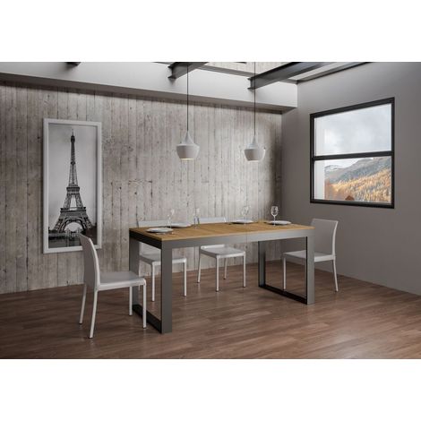 Tavolo allungabile 160/420x90 cm Tecno Evolution quercia natura telaio e gambe antracite (1/5)