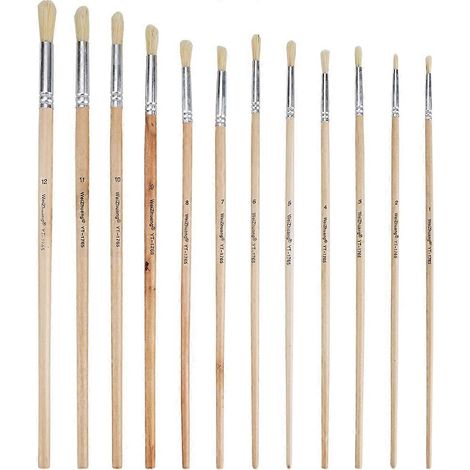 Lot de 12 pinceaux en bois pour pochoirs, compatibles avec la peinture acrylique pour maquettes de maisons en bois et la réalisation de pochoirs pour peinture sur bois. (1/5)