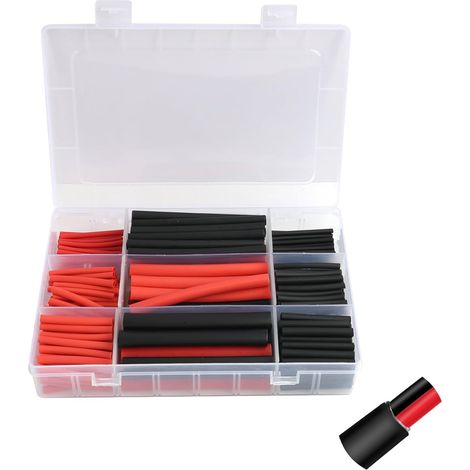 270 Pièces Thermorétractables avec Colle, Ratio de Rétraction 3:1, Double Paroi, Étanche, manchon thermoretractable, Tubes de Rétraction Thermique en Rouge et Noir pour Isolation Électrique, Gaine the (1/5)