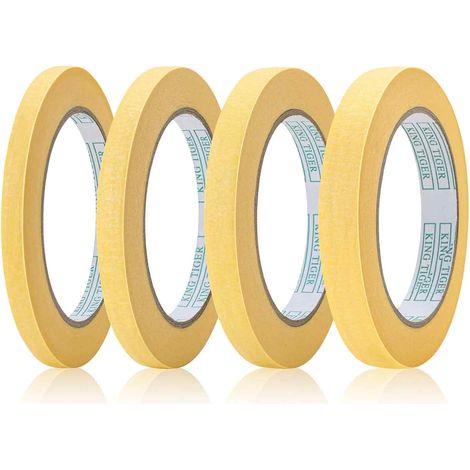 Masking Tape - 4 Rouleaux de Ruban de Masquage Bas Tack - Largeurs 5 8 10 12 mm - Pour Peinture Décoration DIY - 20 m Par Rouleau (1/5)