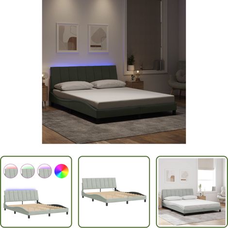 LED-Leuchten - Bettgestell mit LED ohne Matratze "Hanko" Hellgrau 160x200 cm Samt (1/5)
