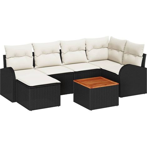 Garden Sofa Set with Storage 7 pcs Black and Cream Poly Rattan vidaXL