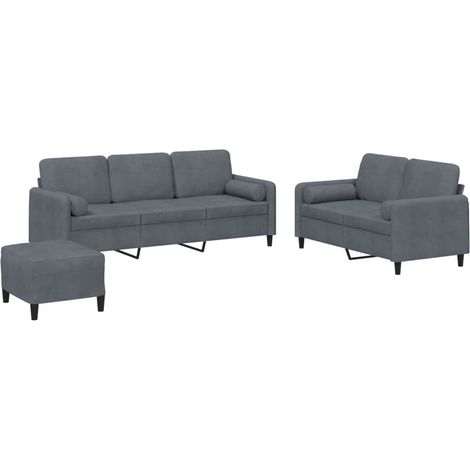 Ensemble de Canapé  Sofas 3 pcs avec coussins gris foncé velours