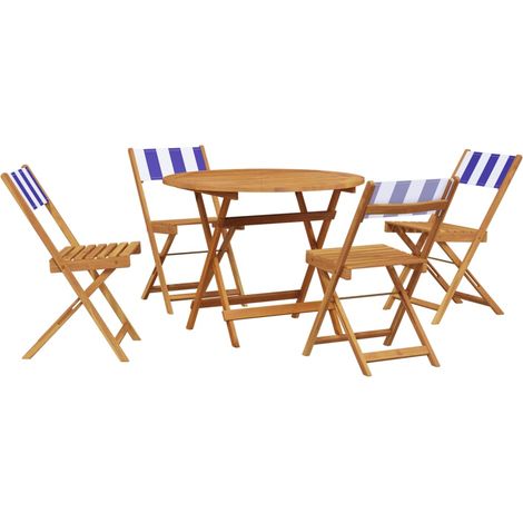 Ensemble à manger de jardin 5 pcs Mobilier de jardin bleu blanc tissu bois massif (1/5)