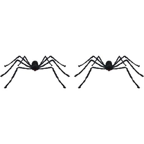 Lot de 2 araignées noires géantes de 50 cm pour décoration d'Halloween, accessoire pour maison hantée, intérieur/extérieur.