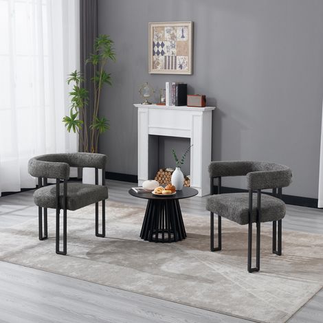 WOLTU 2er Esszimmerstühle Küchenstuhl Polsterstuhl mit Armlehnen, Sessel bequem modern, Sitzfläche aus Chenille, für Wohnzimmer, Esszimmer, Schlafzimmer, Dunkelgrau (1/5)