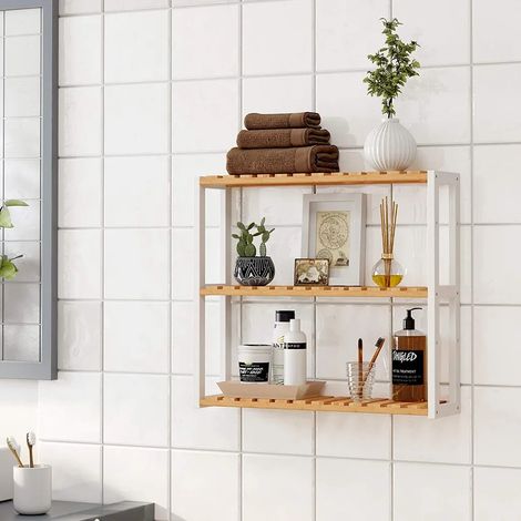 Étagère de salle de bain SONGMICS, avec 3 étagères réglables, fixation murale