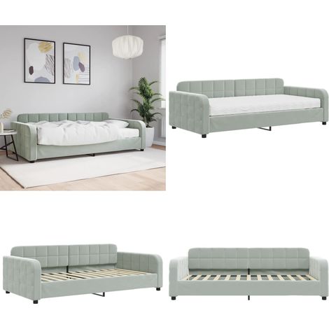 vidaXL Tagesbett mit Matratze Hellgrau 100x200 cm Samt (1/5)