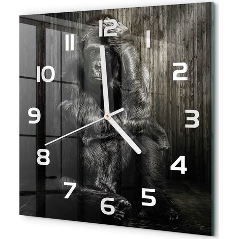 Horloge Murale Carrée Originale en Verre Silencieuse Design Moderne Salon Gorille 30x30 cm (1/5)