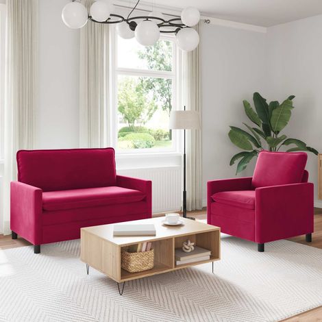 vidaXL Sofa Set 2 pcs Weinrot Samt (1/5)