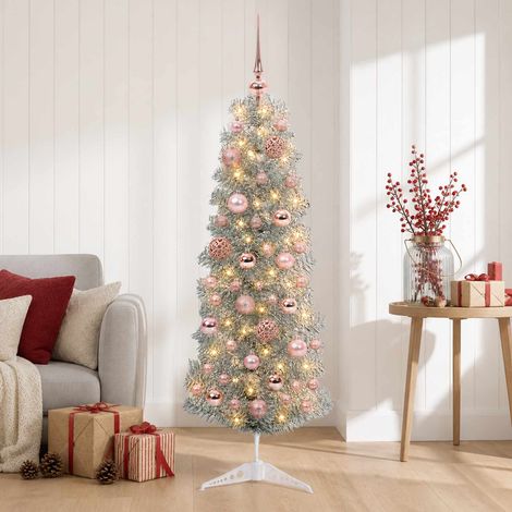 vidaXL Artificial Slim Christmas Tree with Bauble 150 cm 150 LEDs (1/5)