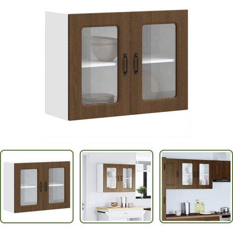 vidaXL Küchenmöbel - Küchen-Hängeschrank mit Glastür Kalmar Braun Eichen-Optik (1/5)