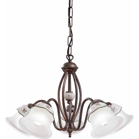 Lampadario Classico Ferrara Metallo E Ceramica Nero Sfumato Rame 5 Luci E14 (1/5)