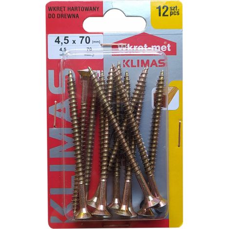 Vis à bois trempées 4,5 x 70 mm, lot de 12