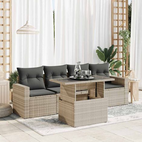 vidaXL Salon de jardin 5 pcs avec coussins gris clair résine tressée (1/5)