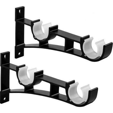 Support de Tringle à Rideaux Double Draperie Tringle Supports Noir Supports de Tringle à Rideaux en Robuste en Alliage D'aluminium avec Vis Supports pour Barre Rideau Fixations pour Tringle à Rideaux， (1/5)
