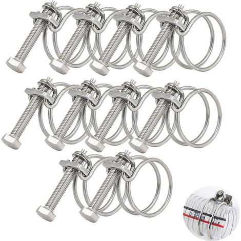 Lot de 10 colliers de serrage à double fil de 36 à 40 mm, colliers de serrage en acier inoxydable 201, fixation universelle pour tuyau de plomberie, anneau de tuyau réglable (1/4)
