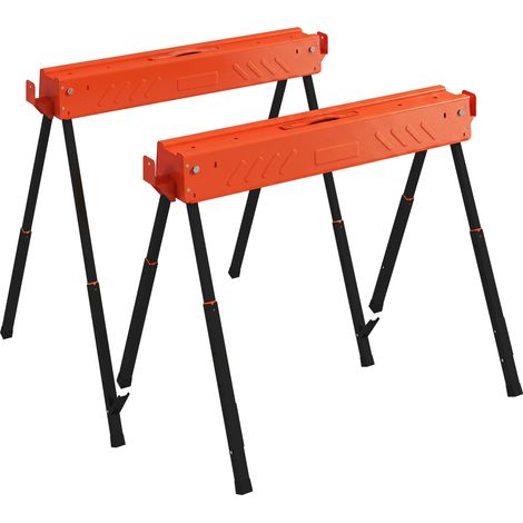 HOMCOM Saw Horses Twin Pack, Sawhorses with Height Adjustable Legs, Orange (1/5)