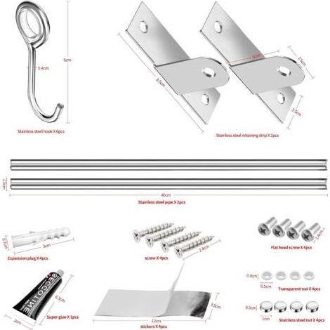Porte Ustensiles Cuisine, Barre Murale de Cuisine Ustensiles avec 6 Crochets Coulissants, Support Suspendre des Ustensiles en Acier Inoxydable pour Salle de Bain/Garage/Chambre, 40cm
