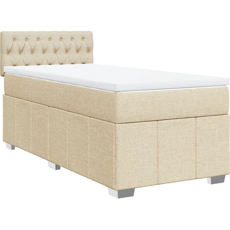Lit simple  Lit adulte  Sommier à lattes de lit avec matelas Crème 100x200 cm Tissu