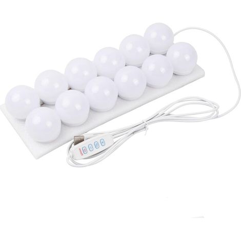Lampe de maquillage LED 12 ampoules avec câble USB, 3 couleurs changeantes, 45 mm, idéale pour coiffeuse ou chambre à coucher (1/5)