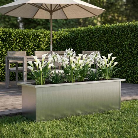 vidaXL Jardinera para jardín con luces LED Plateado 30 x 100 x 30 cm (1/5)