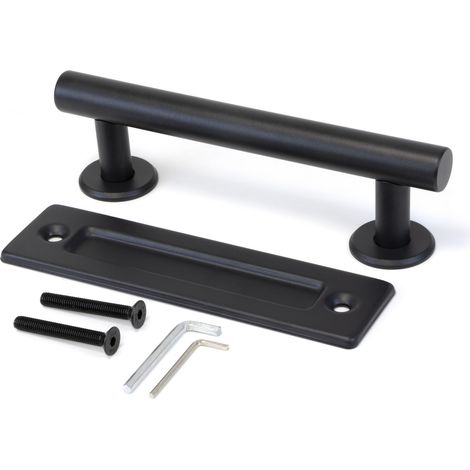 Emuca Griff für Holzschiebetüren Pasadena, Länge 240 mm, 180 mm Achsenabstand, Stahl, Schwarz strukturiert