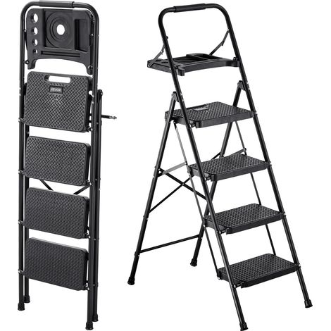 VEVOR Scaletta Pieghevole Salvaspazio con 4 Gradini con Ampio Pedale Antiscivolo, Impugnatura Comoda, Scala Portatile in Acciaio con Capacita di 272 kg, Multiuso per Cucina, Casa, Casa e Ufficio (1/5)