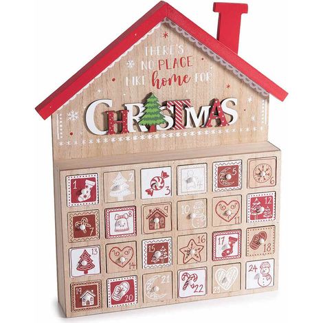 Calendario dellAvvento in legno a forma di casetta con scritta Christmas (1/3)