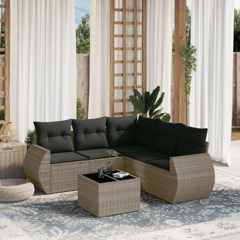 Salon de Jardin 5 Places en Résine Tressée Noire avec 5 Coussins Crème - Ensemble Modulaire Canapé d'Angle, 2 Sièges Centraux et 2 Canapés avec Accoudoirs (1/5)