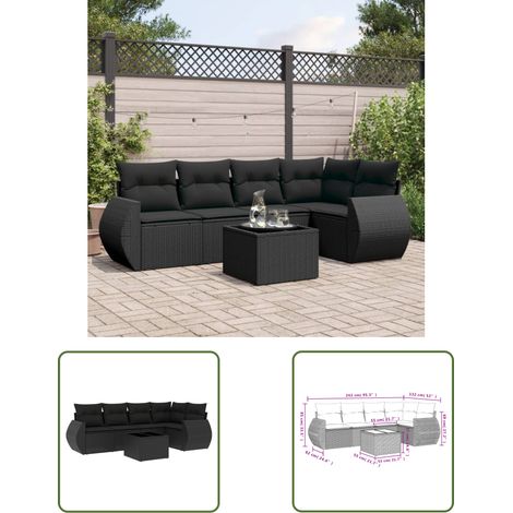 The Living Store Salon de jardin 6 pcs avec coussins noir résine tressée - Salon De Jardin - Mobilier De Jardin - Set Salon De Jardin - Résine Tressée - Rotin Synthétique (1/3)