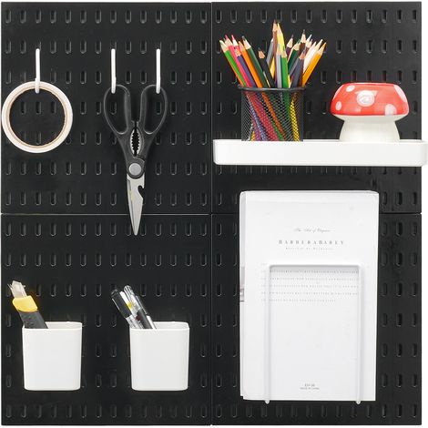 Mophorn 11" x 11" Kunststoff-Stecktafel-Set, 4 Paneele, Wand-Organizer mit Zubehör, für Garage, Küche, Büro, Schwarz