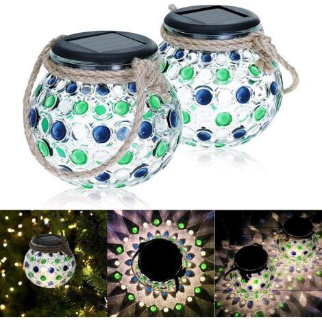 Lanterne Solaire Extérieur, 2 Pièces Lampe Solaire en Verre LED Boule Lumières Solaire en Pot Mason IP44 Etanche Lampe de Jardin Lampe Suspendue Pot Lumière à l'extérieur décorative (1/5)
