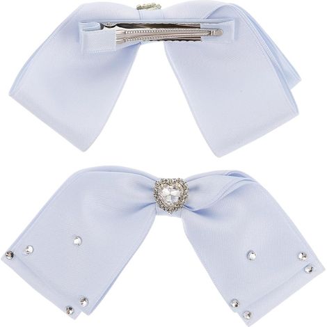 Set di 2 fermagli per capelli a forma di cuore glitterati con clip a coccodrillo e fiocchi in tessuto. (1/5)