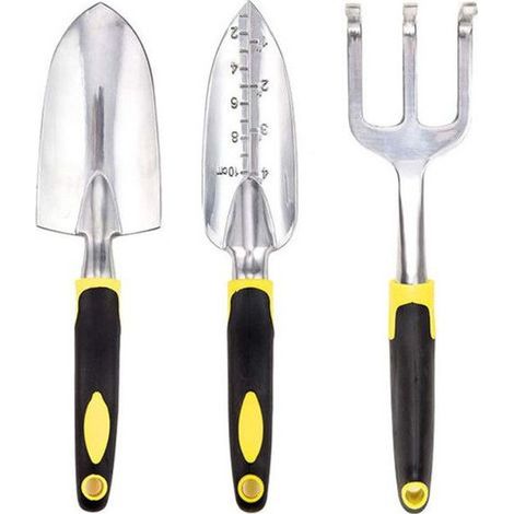 Ensemble d'Outils de Jardin, Outils de Jardinage en Aluminium 3 pièces avec Truelle, Transplantoir et Râteau à Main, Poignée (1/2)