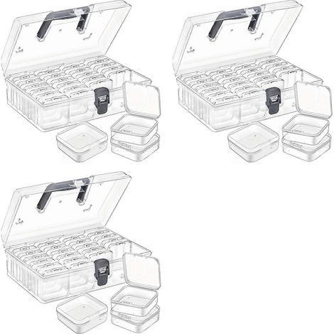 Perlenaufbewahrungsbox mit Griff (3 Stück), 24 rechteckige Aufbewahrungsboxen aus Kunststoff, Mini-Aufbewahrungsboxen aus transparentem Kunststoff (1/5)