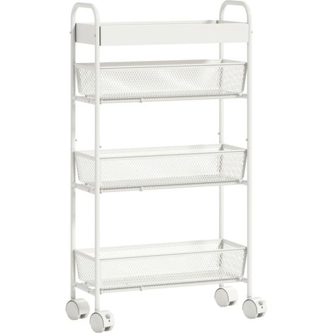 Chariot de cuisine métal 3 paniers – Design fin, 4 roues, blanc, cuisine/salle de bain (1/5)