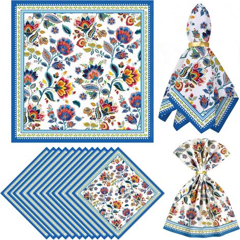Serviettes de Table Bleues Paisley Floral Lot de 12, 50,8 x 50,8 cm Serviettes Réutilisables (1/5)