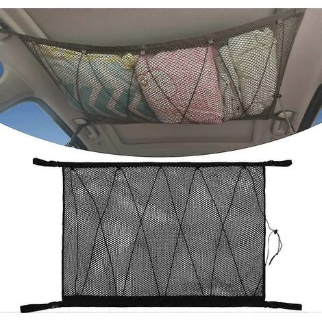 Filet de rangement pour voiture, sac de toit universel avec fermeture éclair, filet de rangement noir pour bagages et toit de voiture/SUV (filet à cordon) (1/5)