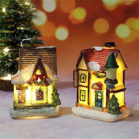Maison De Village De Noël - En Résine Lumineuse - Décoration De Scène Festive Pour Intérieur - 5,5 x 4,5 x 8 cm - 1 Pièce (1/5)