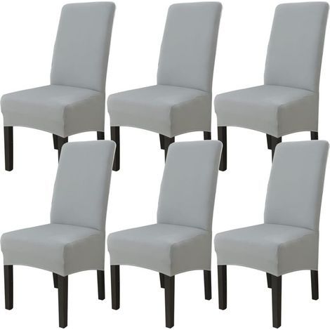 Set of 6 Dining Room Chair Covers (Light Grey), Stretch Chair Covers Universal Large Chair Covers Washable, Easy to Clean for Dining Room Living Room Decor
