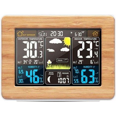 Wireless Weather Station, Digital Wireless Weather Forecast with Temperature, Humidity, Barometric Alarm Clock, LCD Digital Weather Station with External Sensor for Home Office MUMU (1/4)