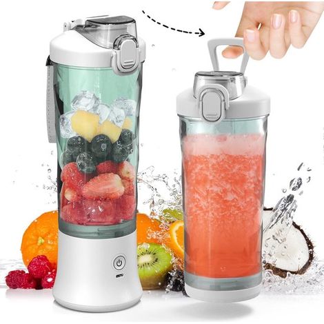 Licuadora portátil inalámbrica para batidos y smoothies - 590 ml con 6 cuchillas y tapa de viaje - Blanca (1/5)