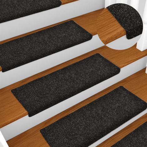 5 pcs Tapis d'escalier, Tapis de marches, Marchettes D'escalier Noir 65x21x4 cm Aiguilleté MKS21789 (1/5)