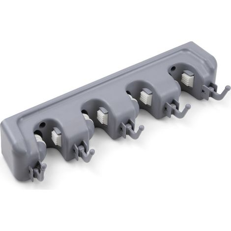 Emuca Porte balay et Porte Mops, avec 5 crochets et 4 trous, Plastique, Gris (1/5)