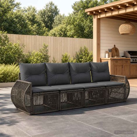 Salon de jardin 4 pièces en polyrotin, canapé modulable gris et gris foncé - PANGIVO (1/5)