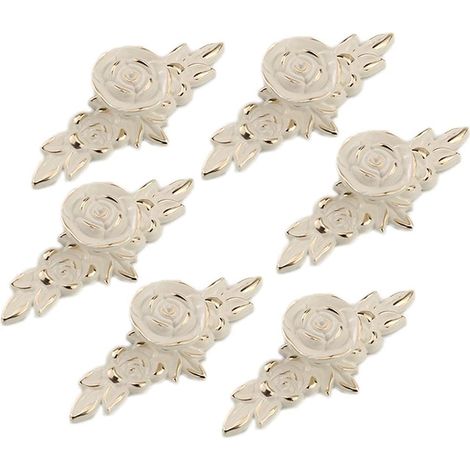 Paquete de 6 pomos para armarios de estilo europeo con forma de rosa, 102 mm, tirador de cajón de aleación de aluminio vintage con forma de flor para tocador, armario, ropero, color blanco marfil. (1/5)