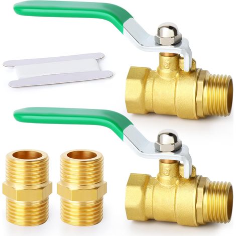 2 pièces 1/4 "BSP mâle à femelle robinet à tournant sphérique en laiton avec 2 pièces 1/4 "connecteurs mâle à mâle, adapté pour la connexion de raccords de tuyauterie (1/5)