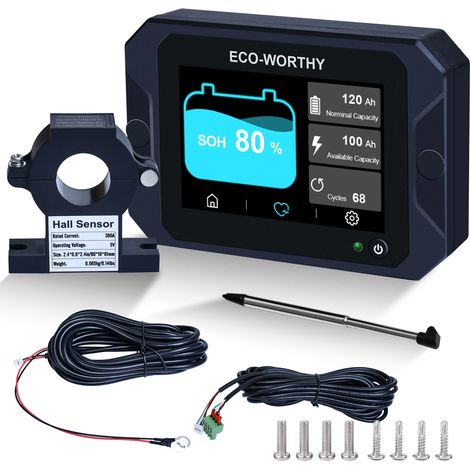 ECO-WORTHY 300A 12V/24V/36V/48V,3,5" Digital LCD Battery Monitor Touchable Capacity Voltmeter Analyser 300A