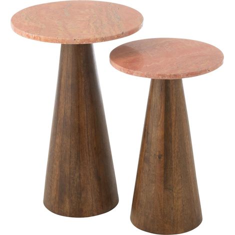 Lot de 2 Tables d'Appoint en Marbre "Eula" 53cm Terracotta